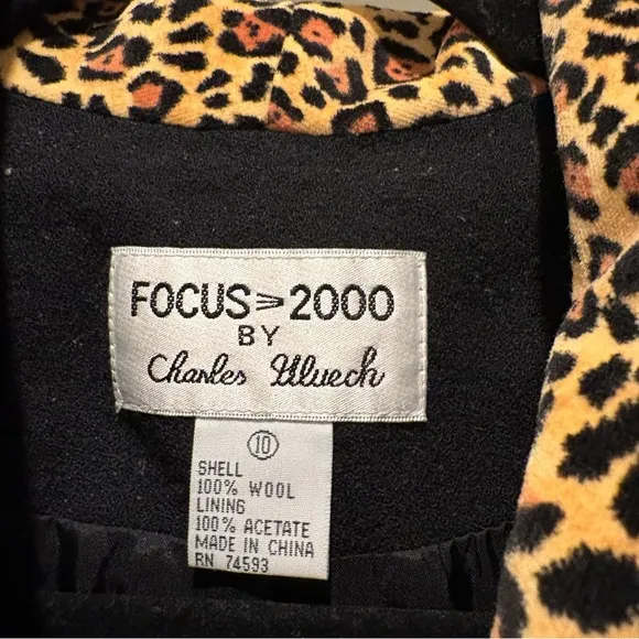 Vintage Focus 2000 by Charles Glueck Wool Leopard Collar Overcoat Jacket Fall