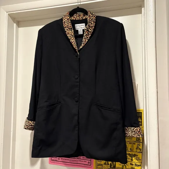Vintage Focus 2000 by Charles Glueck Wool Leopard Collar Overcoat Jacket Fall