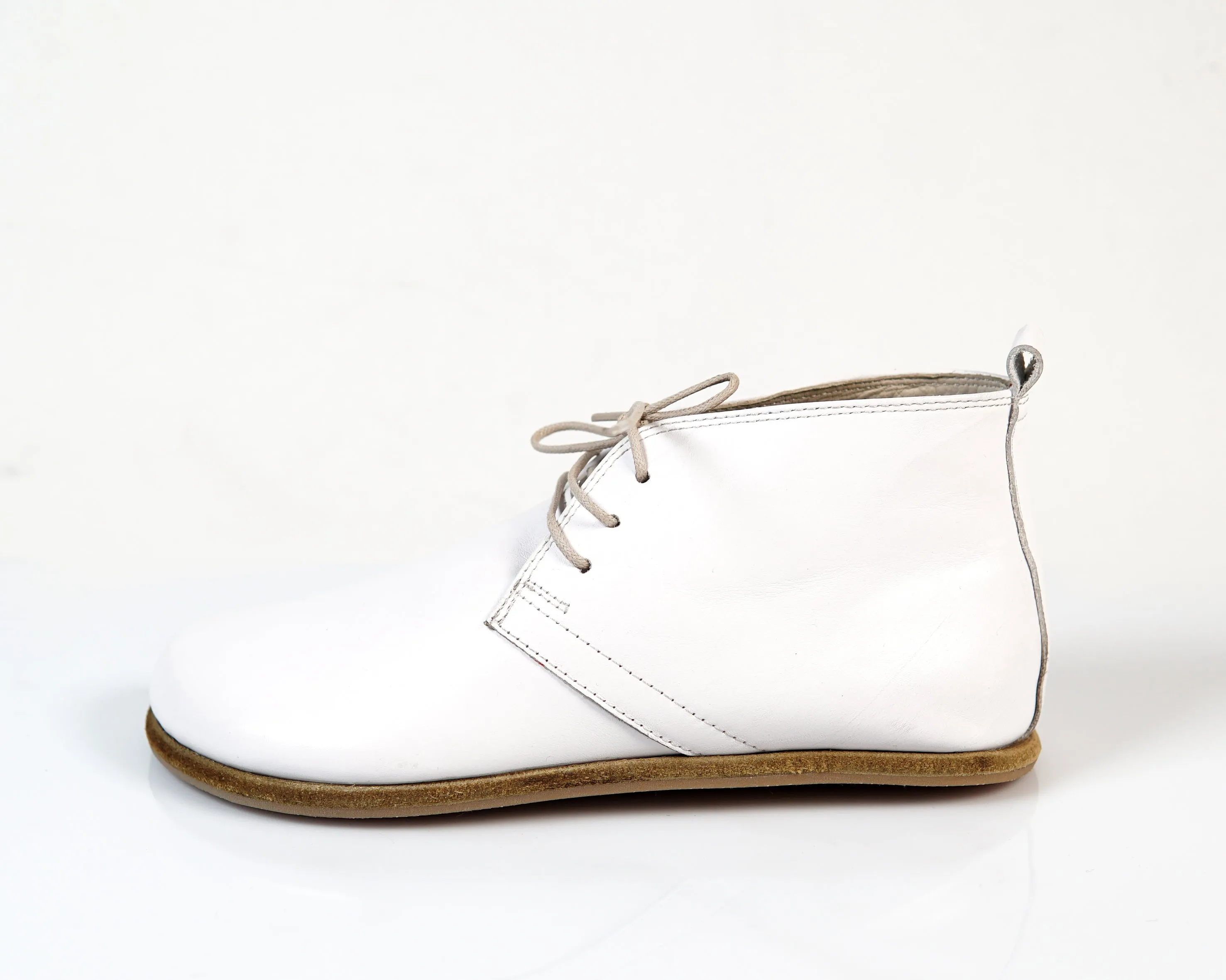 White Ankle Boots Wide Barefoot Smooth Leather Handmade Shoes