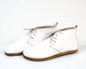 White Ankle Boots Wide Barefoot Smooth Leather Handmade Shoes