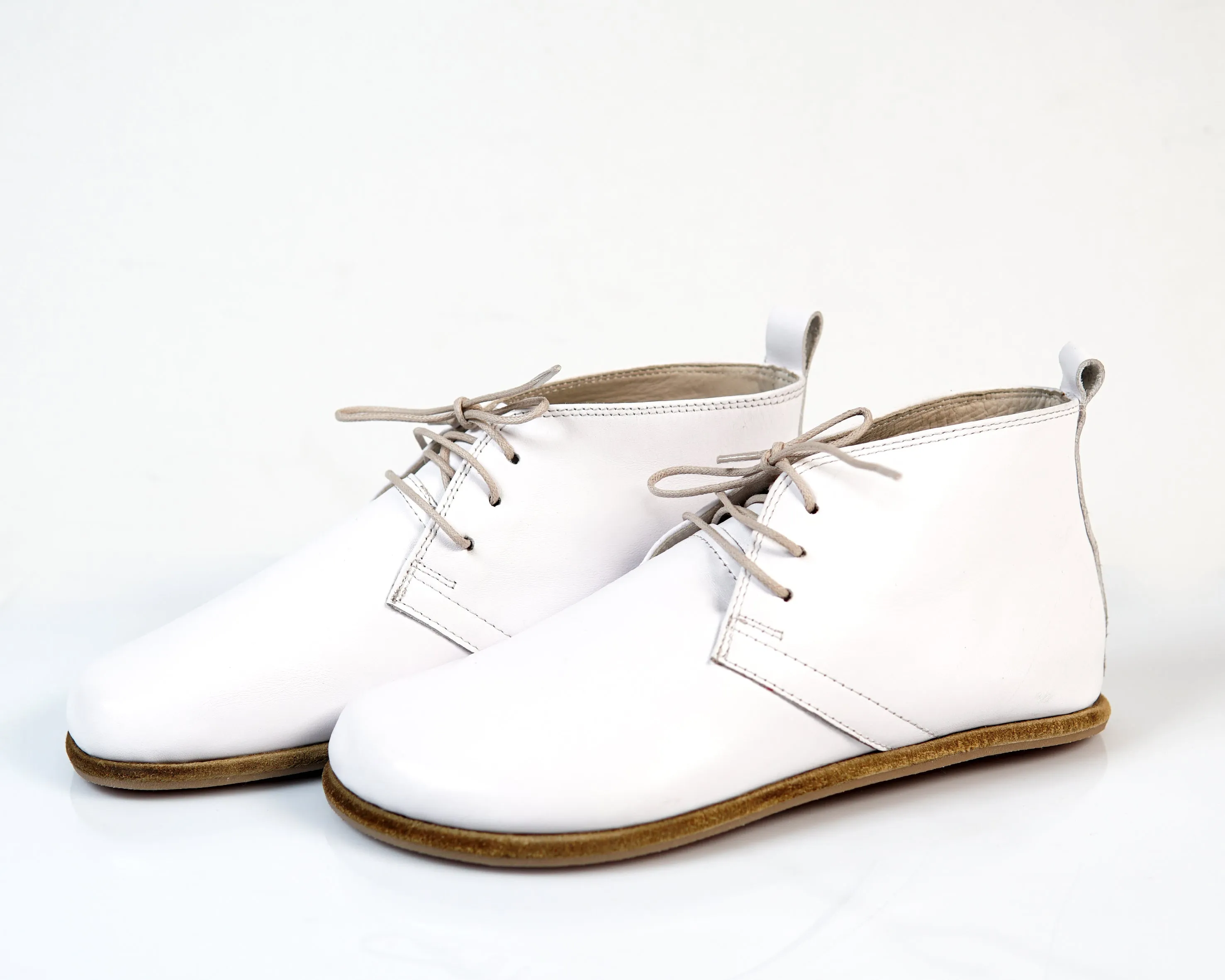 White Ankle Boots Wide Barefoot Smooth Leather Handmade Shoes