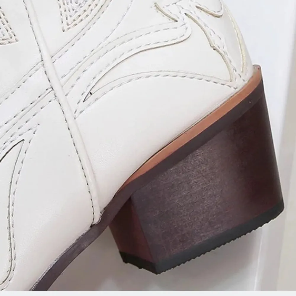 White Ethnic Style Pointed Toe Knight Boots for Women