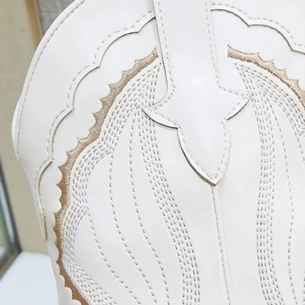 White Ethnic Style Pointed Toe Knight Boots for Women