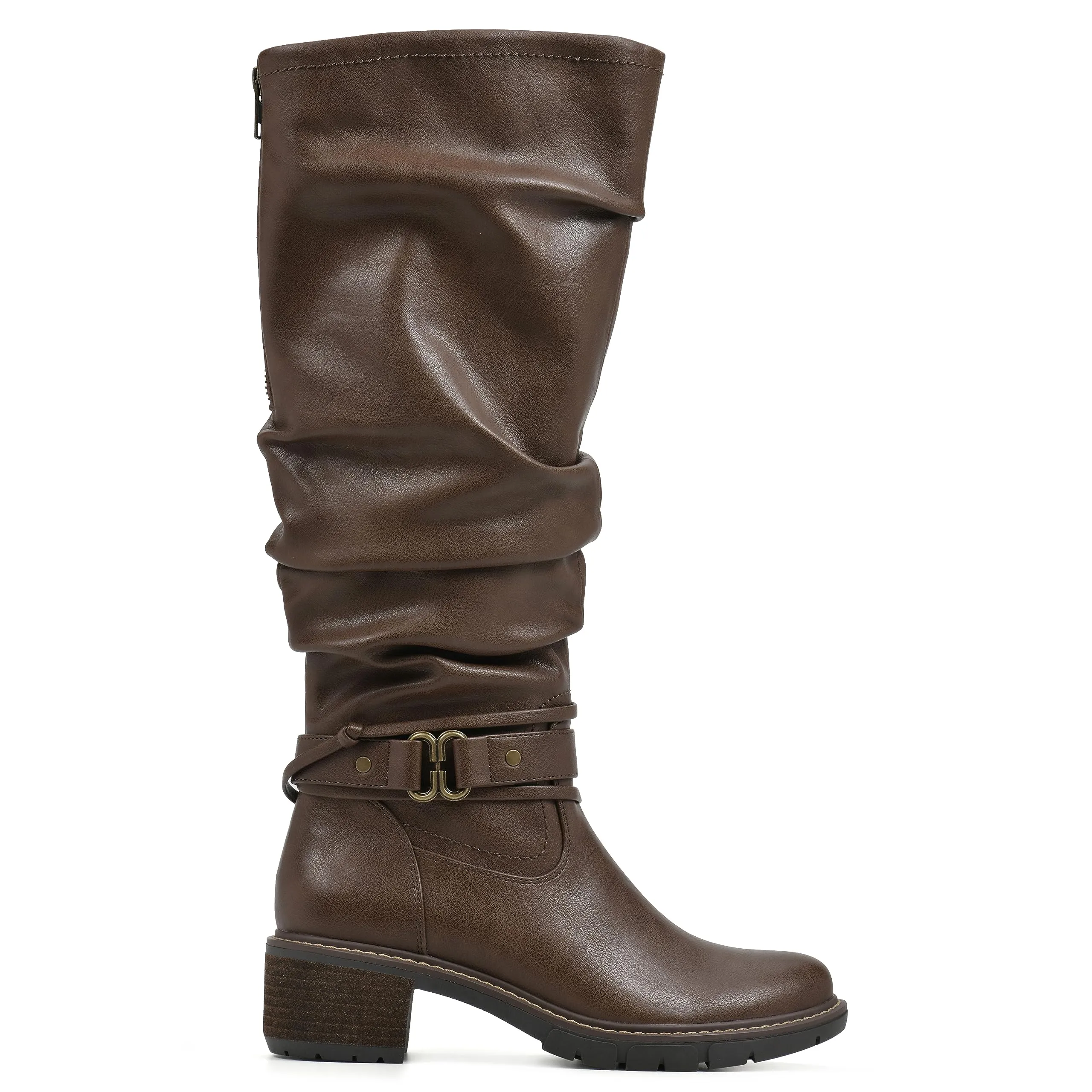 WHITE MOUNTAIN Women's Shoes Crammers Stack-Heeled Tall Boot, Chestnut/Smooth, 8 W