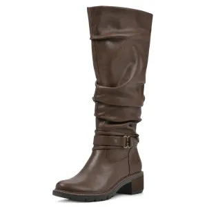 WHITE MOUNTAIN Women's Shoes Crammers Stack-Heeled Tall Boot, Chestnut/Smooth, 8 W
