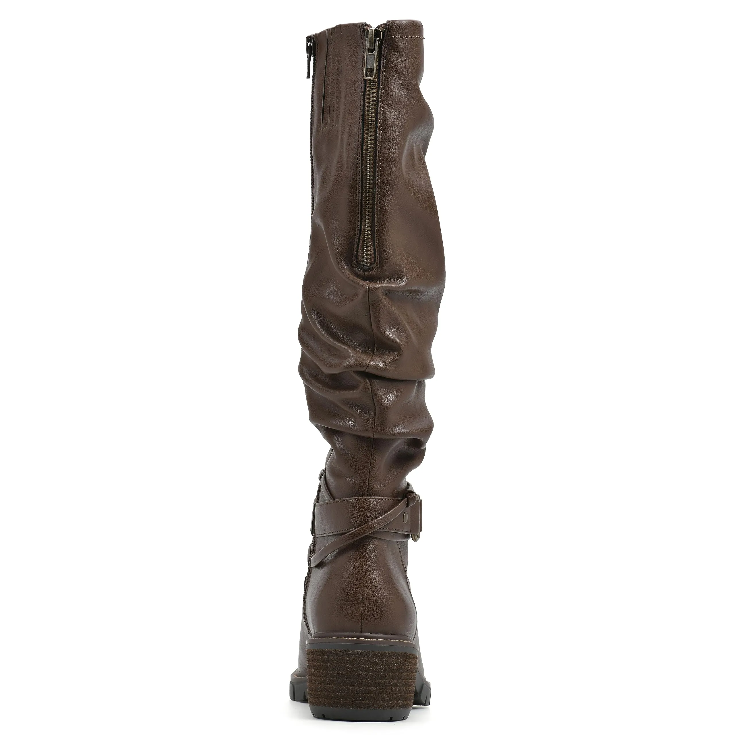 WHITE MOUNTAIN Women's Shoes Crammers Stack-Heeled Tall Boot, Chestnut/Smooth, 8 W
