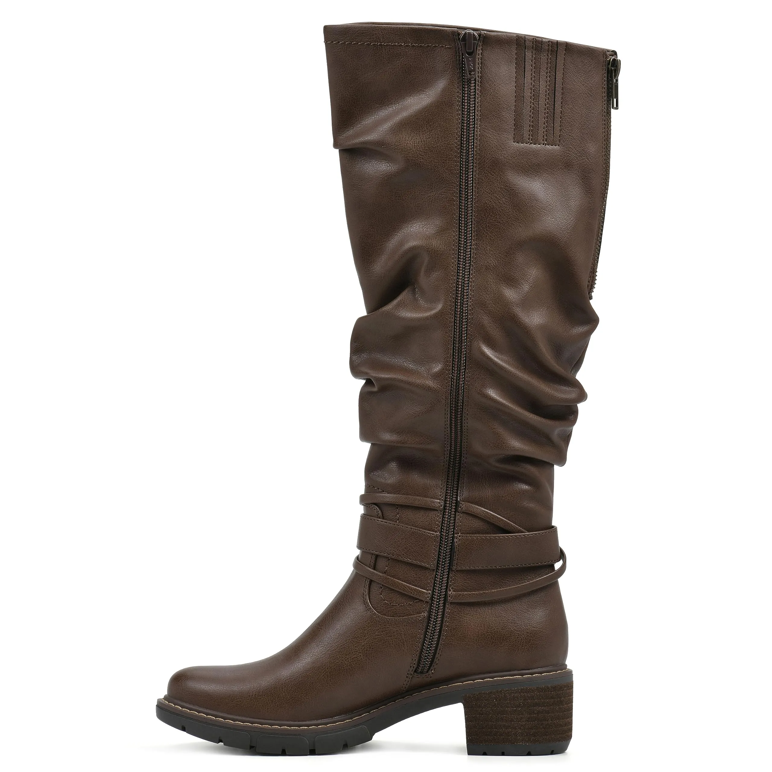 WHITE MOUNTAIN Women's Shoes Crammers Stack-Heeled Tall Boot, Chestnut/Smooth, 8 W