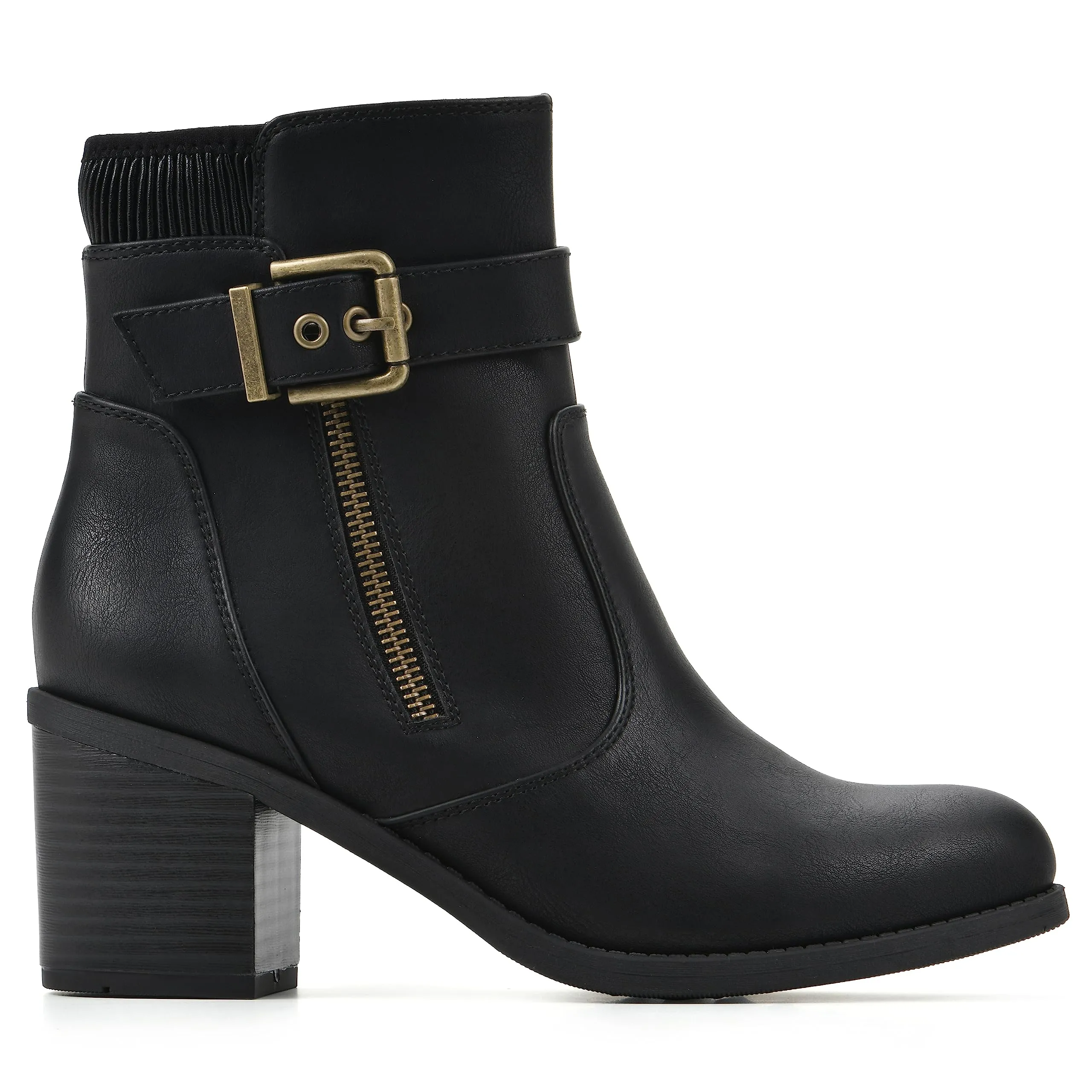 WHITE MOUNTAIN Women's Shoes Dessert Block Heel Bootie, Black/Smooth, 9.5 M