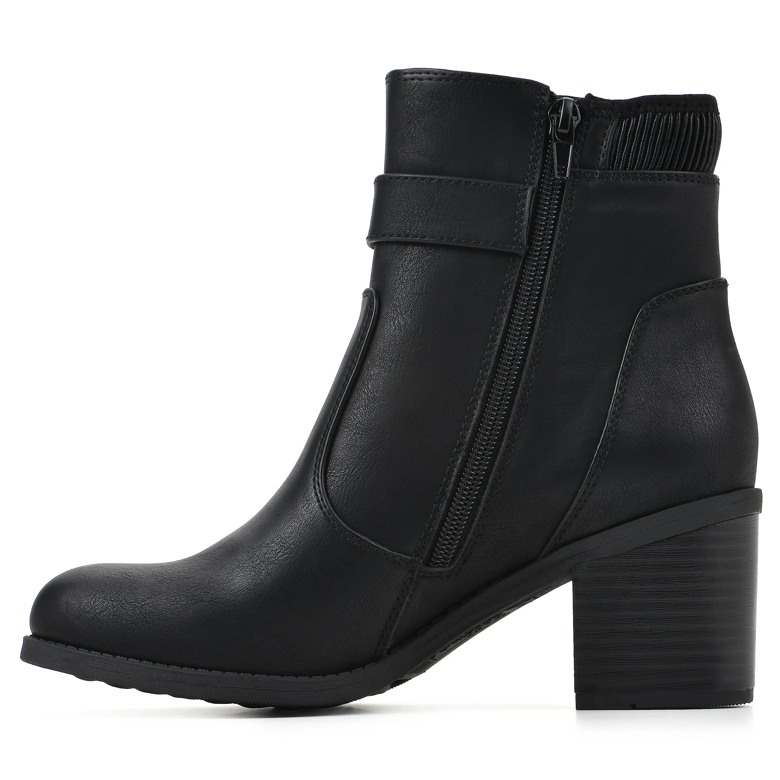 WHITE MOUNTAIN Women's Shoes Dessert Block Heel Bootie, Black/Smooth, 9.5 M