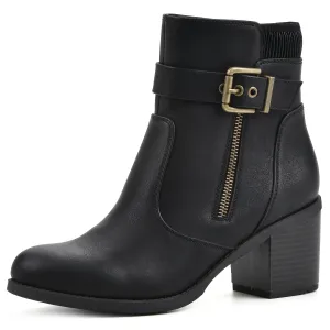WHITE MOUNTAIN Women's Shoes Dessert Block Heel Bootie, Black/Smooth, 9.5 M