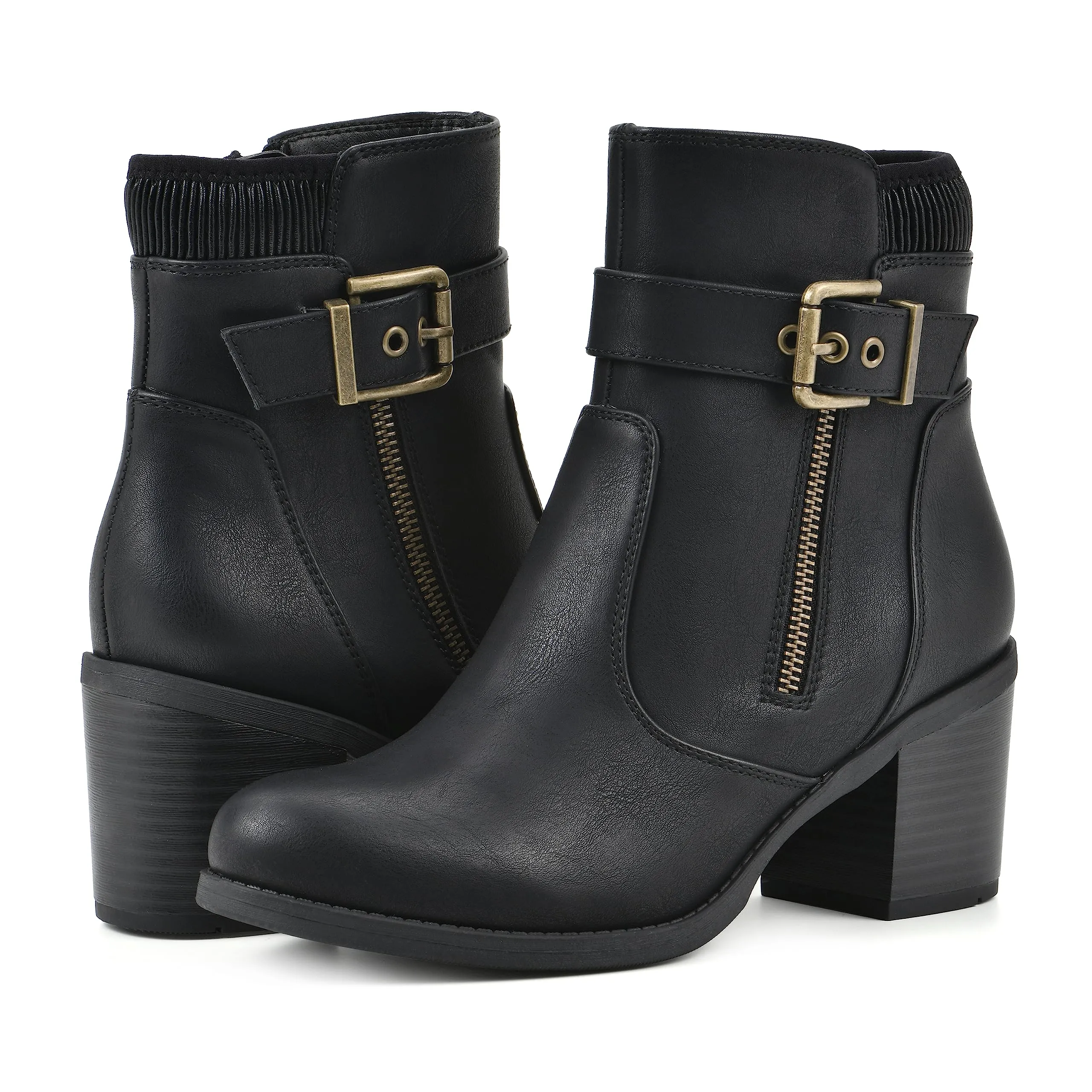 WHITE MOUNTAIN Women's Shoes Dessert Block Heel Bootie, Black/Smooth, 9.5 M
