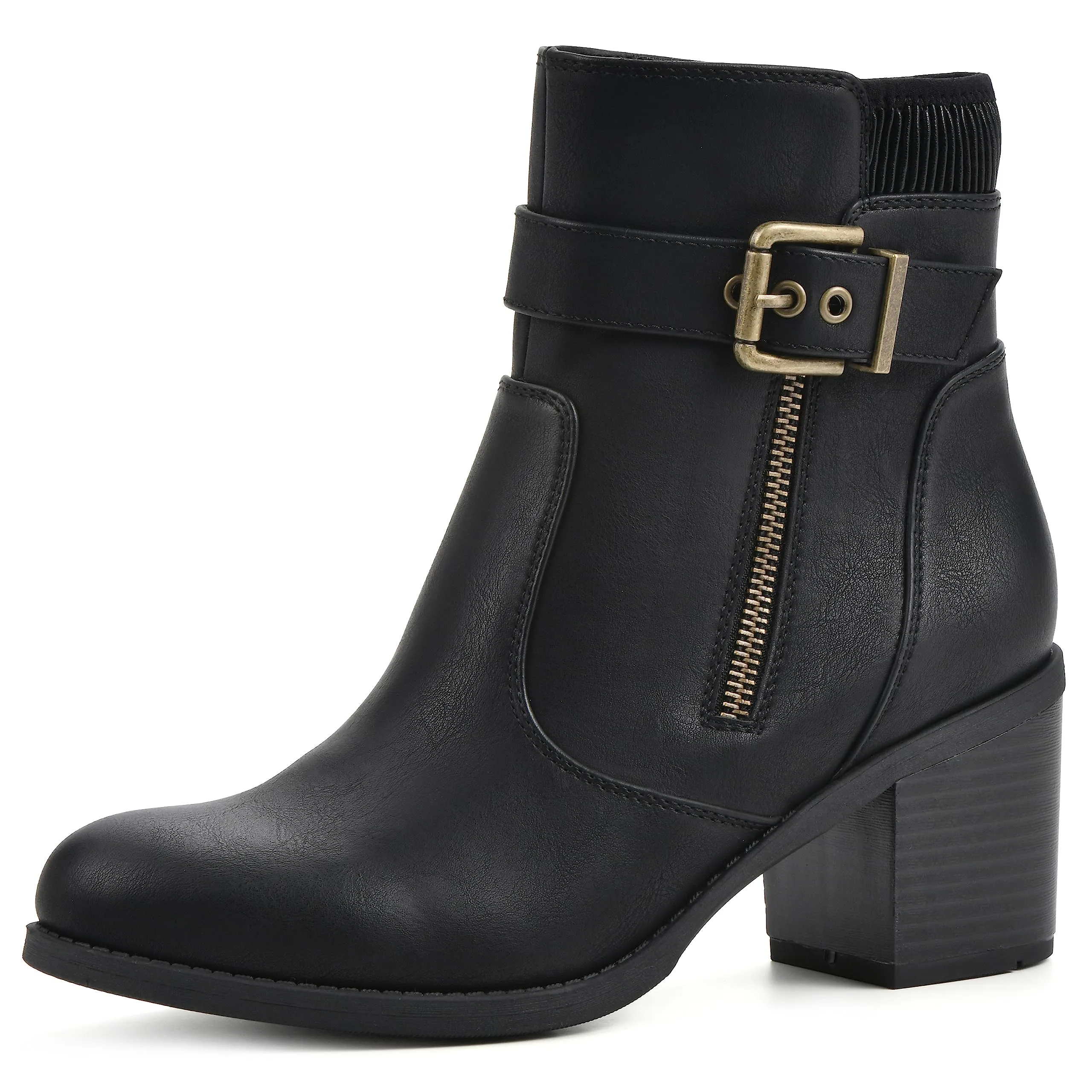 WHITE MOUNTAIN Women's Shoes Dessert Block Heel Bootie, Black/Smooth, 9.5 M