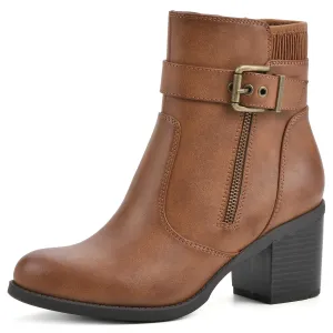 WHITE MOUNTAIN Women's Shoes Dessert Block Heel Bootie, Dk.Tan/Smooth, 9 M
