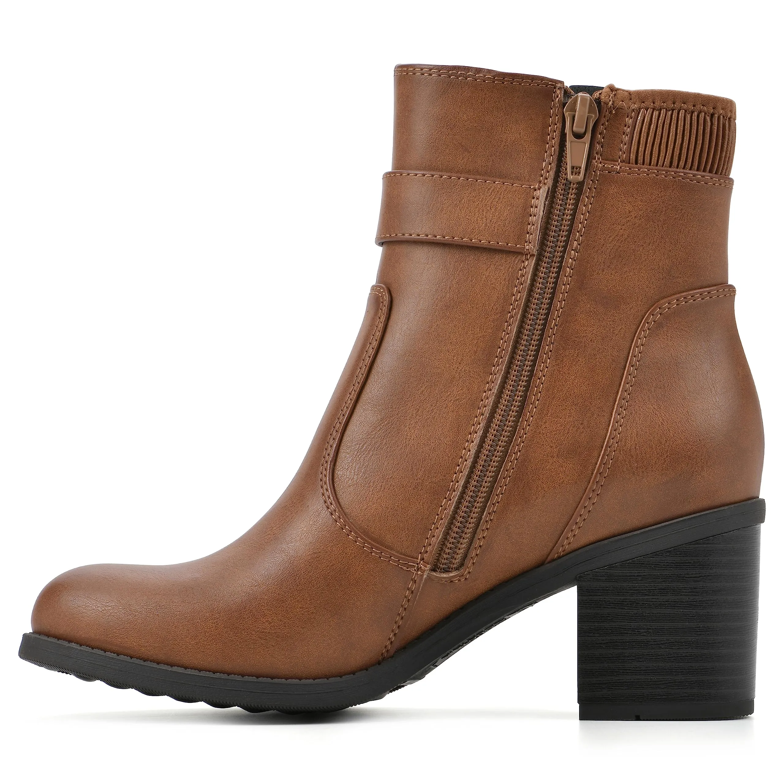 WHITE MOUNTAIN Women's Shoes Dessert Block Heel Bootie, Dk.Tan/Smooth, 9 M