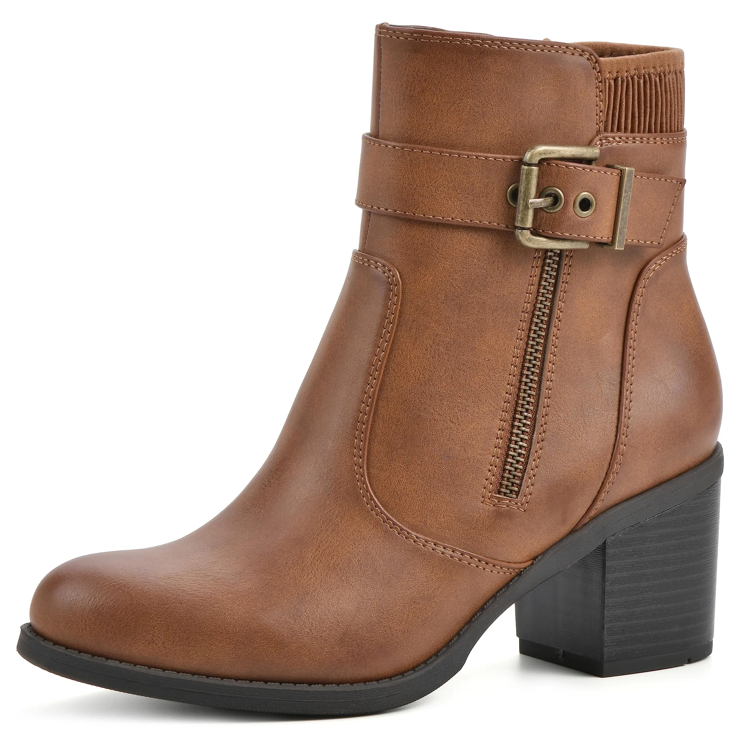 WHITE MOUNTAIN Women's Shoes Dessert Block Heel Bootie, Dk.Tan/Smooth, 9 M
