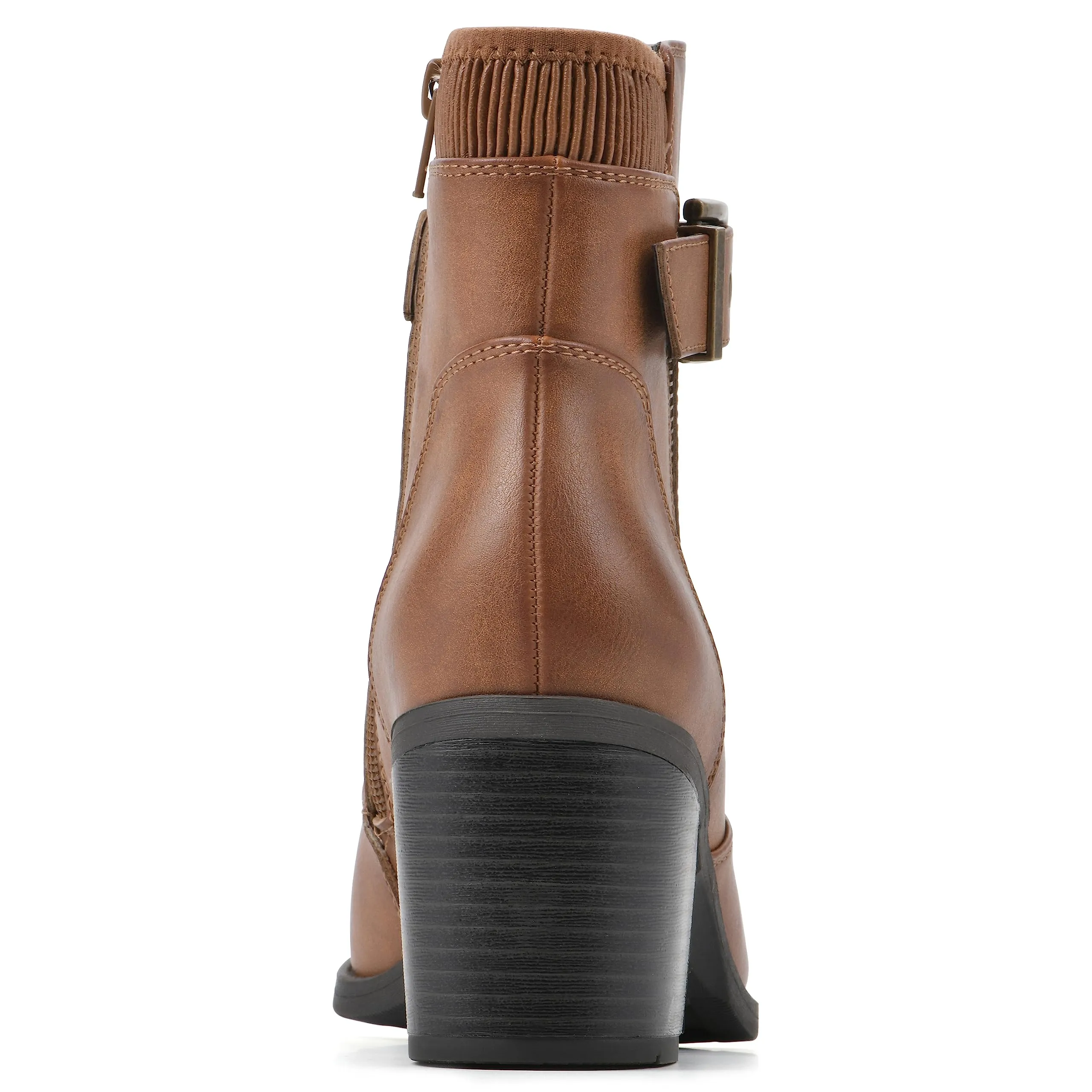 WHITE MOUNTAIN Women's Shoes Dessert Block Heel Bootie, Dk.Tan/Smooth, 9 M