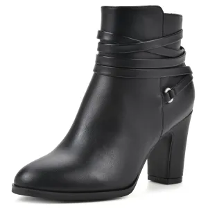 WHITE MOUNTAIN Women's Shoes Teaser Block Heel Bootie, Black/Smooth, 9.5 M
