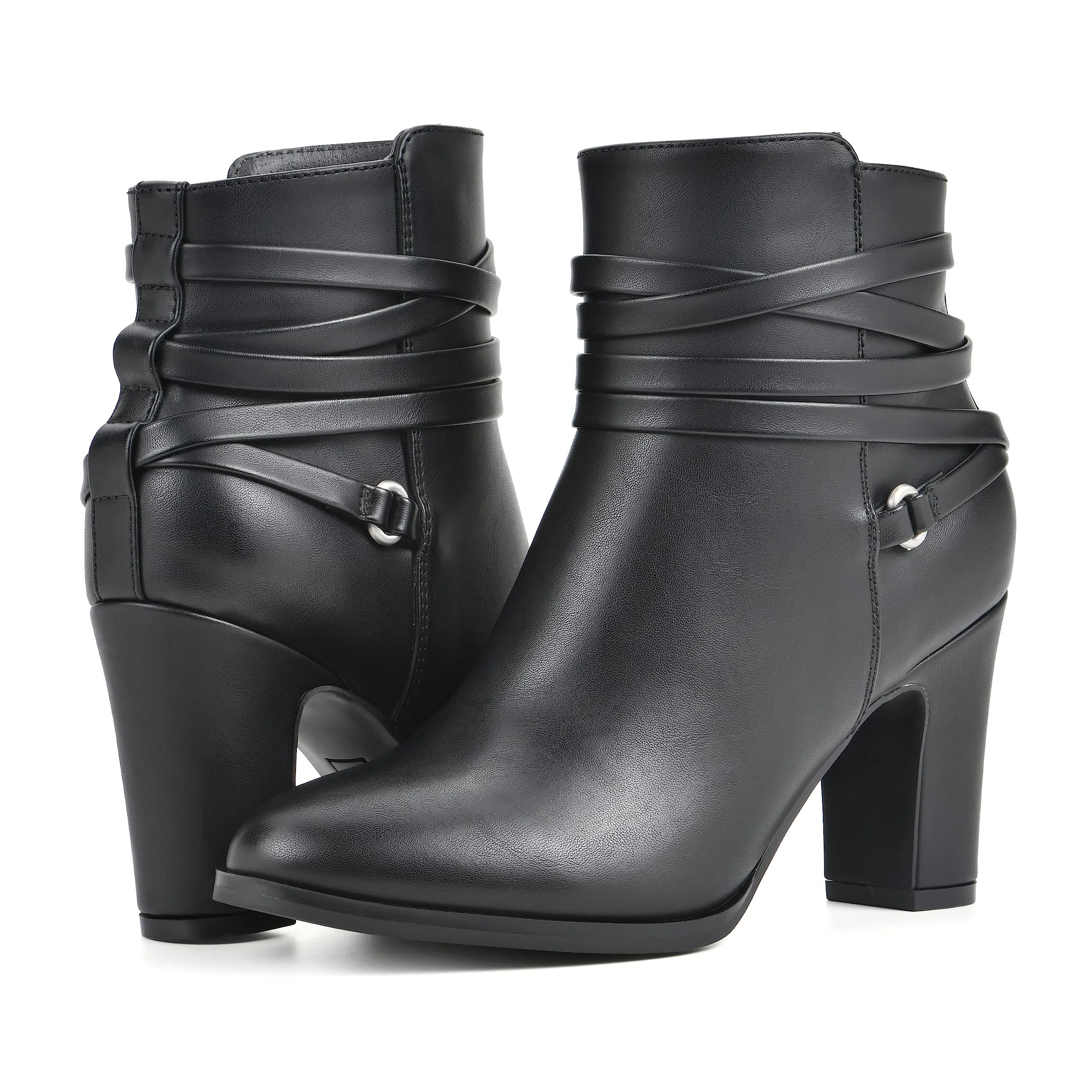 WHITE MOUNTAIN Women's Shoes Teaser Block Heel Bootie, Black/Smooth, 9.5 M
