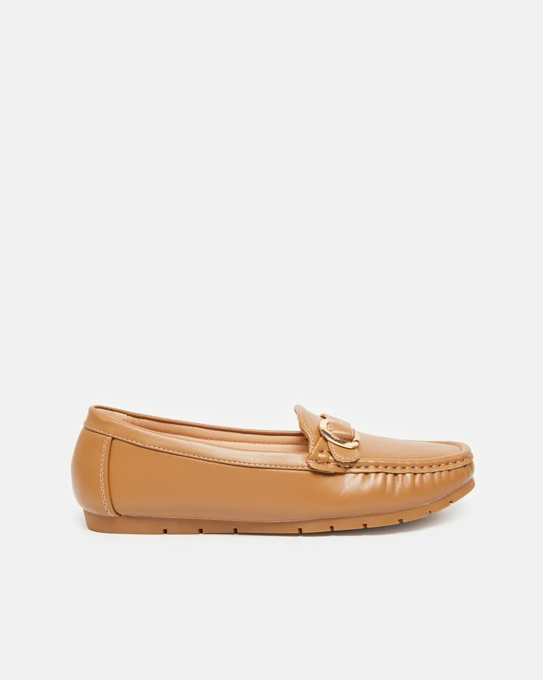 Women Beige Moccasin With Buckle Trim