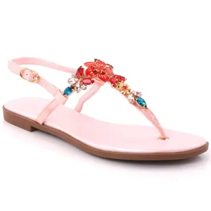 Women “ELOISE” Decorated Gemstones Thong Sling Back Sandals