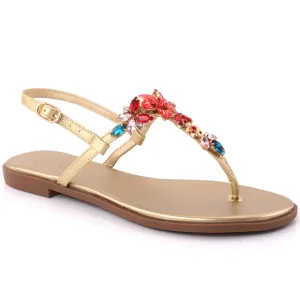 Women “ELOISE” Decorated Gemstones Thong Sling Back Sandals