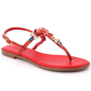 Women “ELOISE” Decorated Gemstones Thong Sling Back Sandals