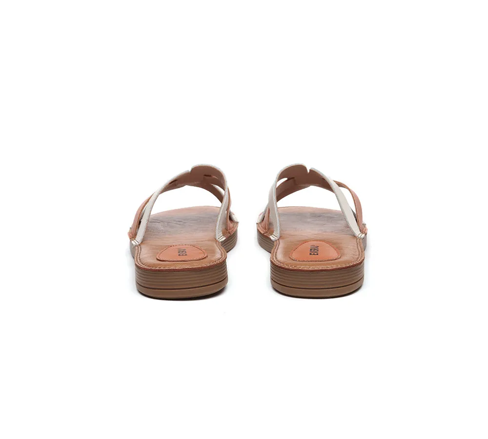 Women Leather Woven Ultra Soft Flats Slides