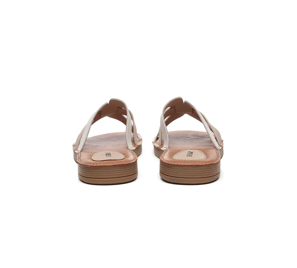 Women Leather Woven Ultra Soft Flats Slides