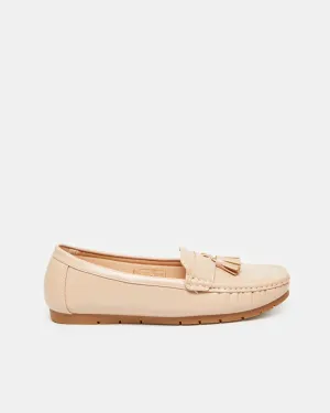 Women Pink Moccasin With Tussle Upper