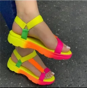 Women shoes double straps buttom sandals PVC lady outdoor women multi color