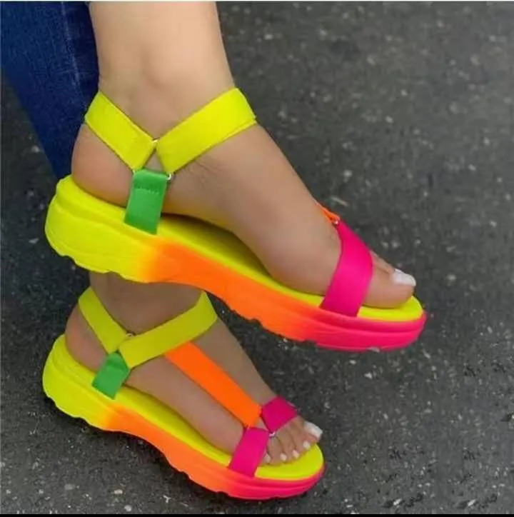 Women shoes double straps buttom sandals PVC lady outdoor women multi color