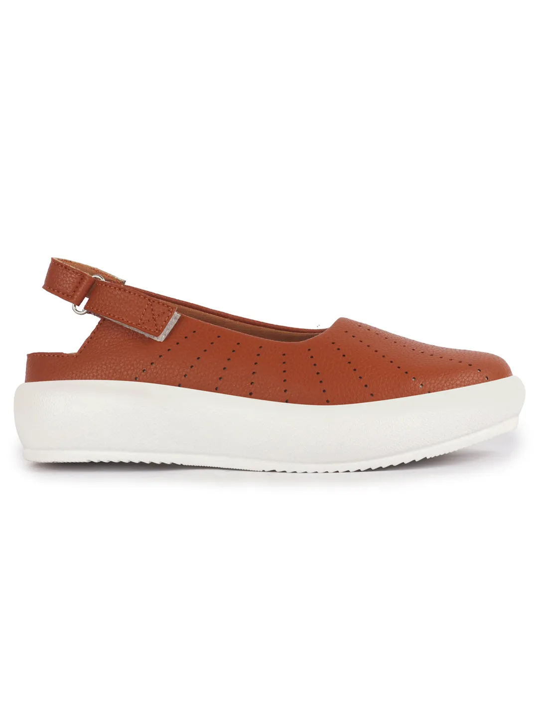 Women Tan Breathable Lazer Cut Design With Backstrap Height Enhancer Hook And Loop Slip On Shoes | Slingback Casual Platform Sandals| Cusioned Insole