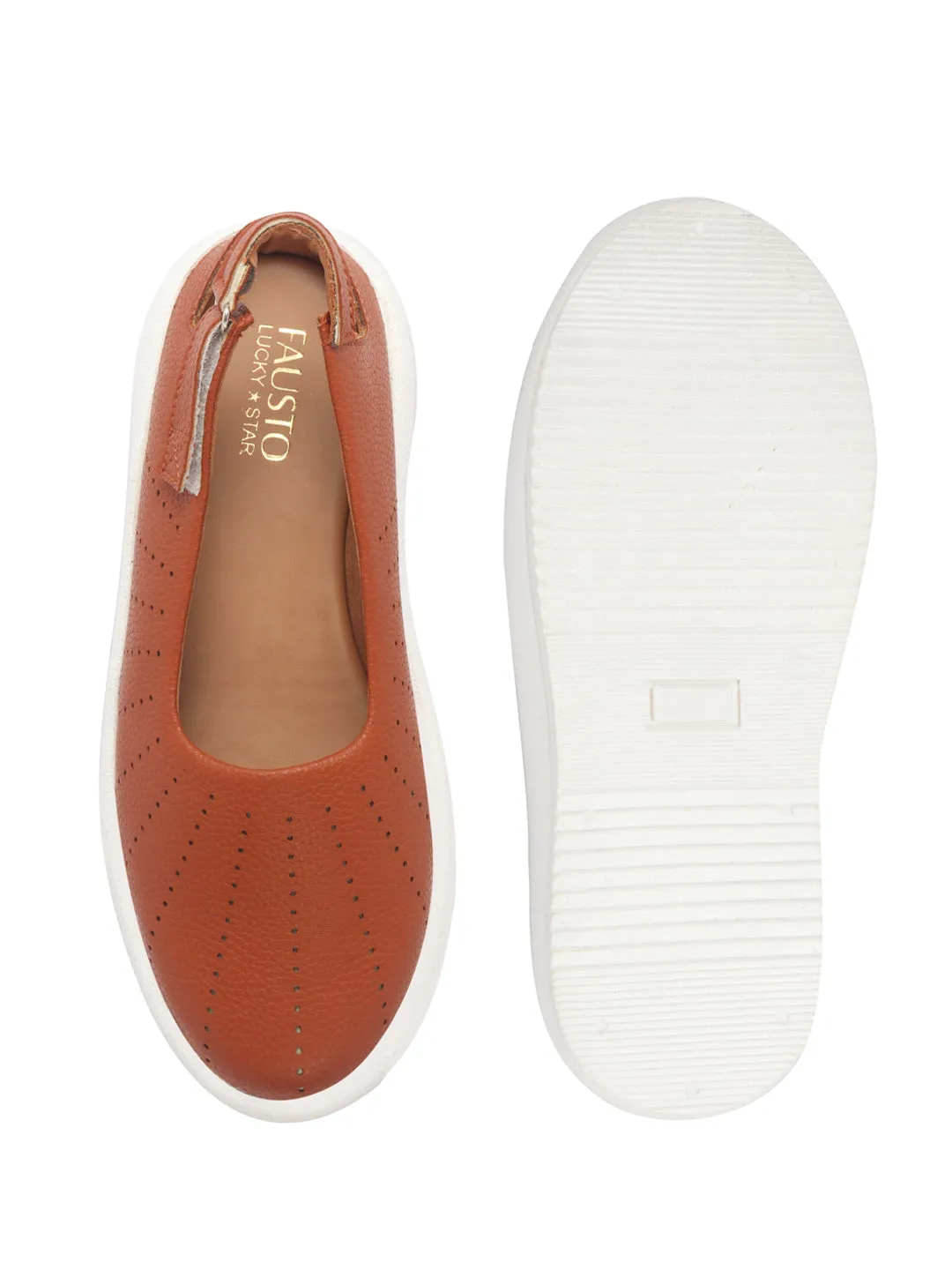 Women Tan Breathable Lazer Cut Design With Backstrap Height Enhancer Hook And Loop Slip On Shoes | Slingback Casual Platform Sandals| Cusioned Insole